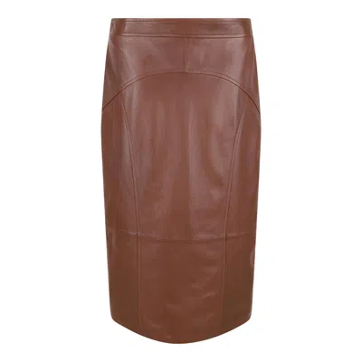 Max Mara Studio Brown Calf Leather Skirt In Brown