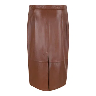 Max Mara Studio Brown Calf Leather Skirt In Brown