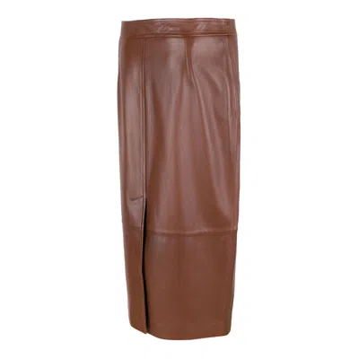Max Mara Studio Brown Calf Leather Skirt In Brown