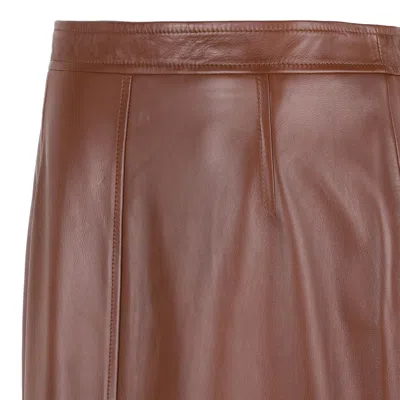 Max Mara Studio Brown Calf Leather Skirt In Brown