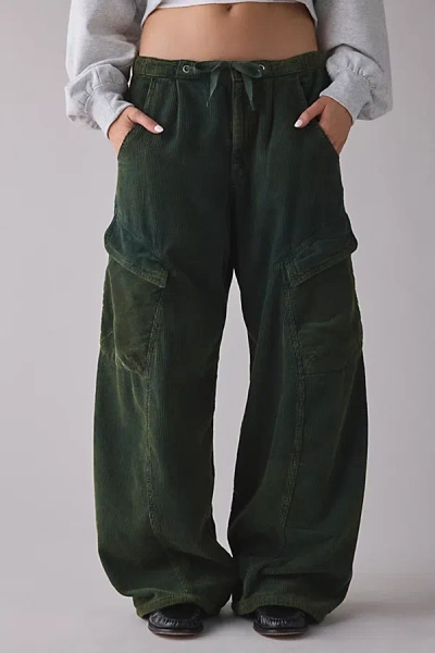 Bdg Station Cocoon Corduroy Baggy Barrel Leg Cargo Pant In Green, Women's At Urban Outfitters In Green