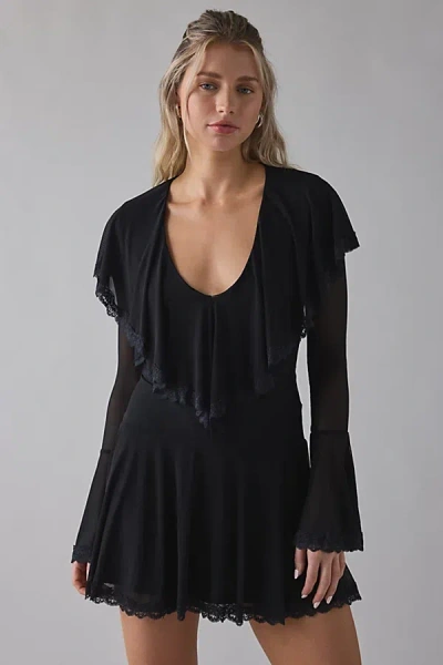 Kimchi Blue Castle Dweller Lace Trim Bell Sleeve Mini Dress In Black, Women's At Urban Outfitters In Black