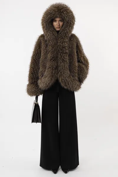 Arakii Short Faux Fur Jacket In Green