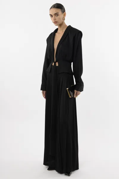 Arakii Front Tie Silk Blouse In Black