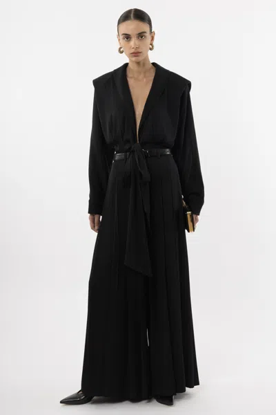 Arakii Front Tie Silk Blouse In Black