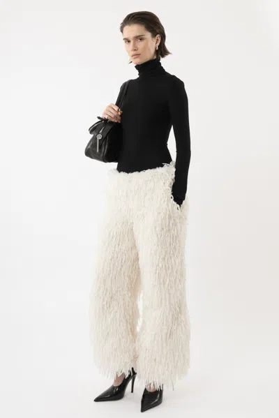 Arakii Oversized Feather Pants In White