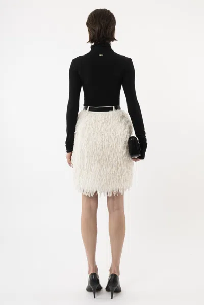 Arakii Feather Pencil Skirt In White