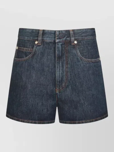 Fendi Women Blue Shorts With Logo Patch On The Rear In Denim Woman In Multi