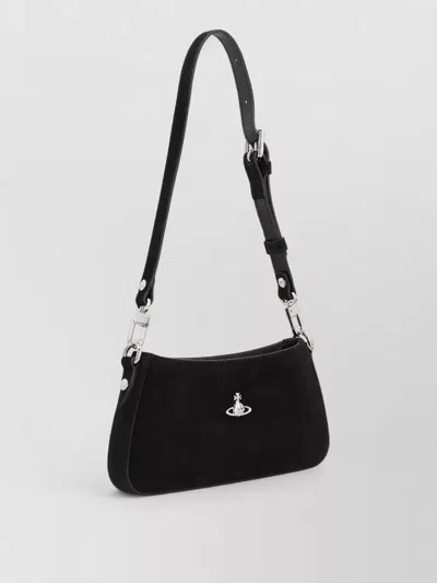 Vivienne Westwood Tesha Suede Shoulder Bag With Adjustable Strap In Black