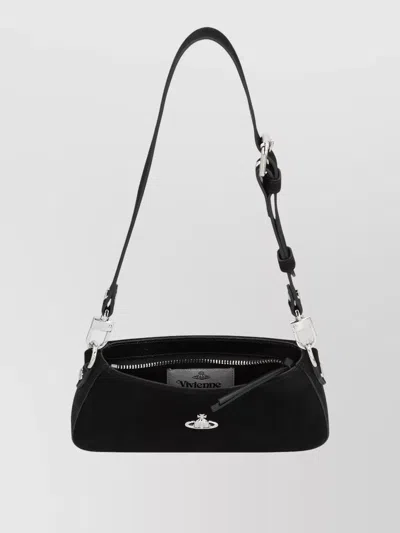 Vivienne Westwood Tesha Suede Shoulder Bag With Adjustable Strap In Black