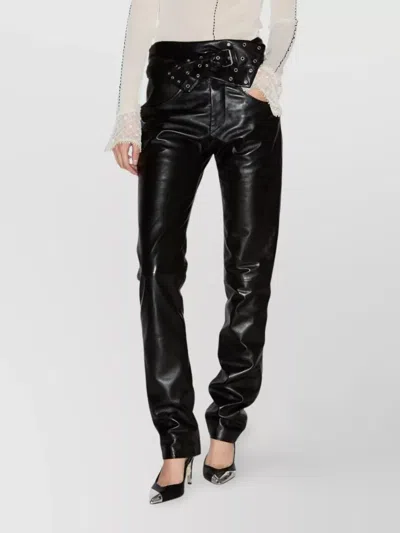 Isabel Marant Leather Trousers Featuring Belted Waist In Multi