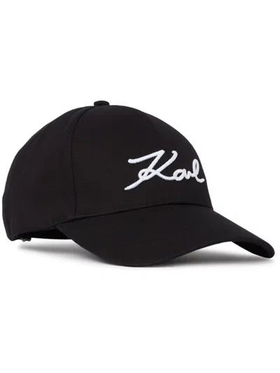 Karl Lagerfeld Black Embroidered Logo Baseball Hat In Black