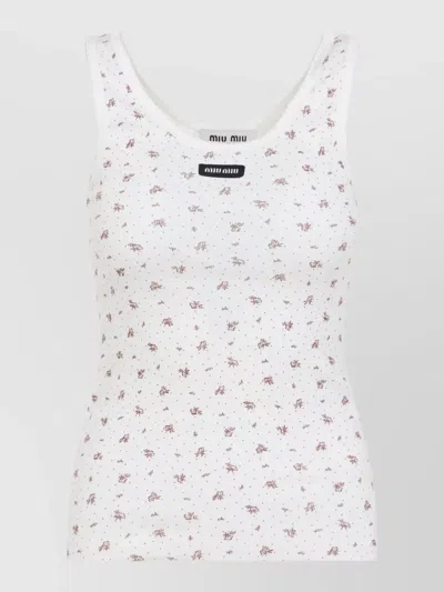Miu Miu Floral Sleeveless Top Scoop Neckline In White