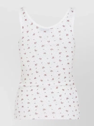 Miu Miu Floral Sleeveless Top Scoop Neckline In White
