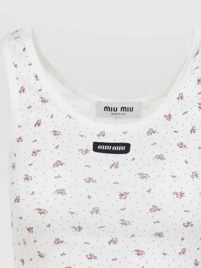 Miu Miu Floral Sleeveless Top Scoop Neckline In White