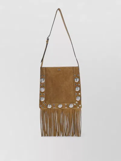 Valentino Chic Shoulder Bag With Fringe And Studs In Brown