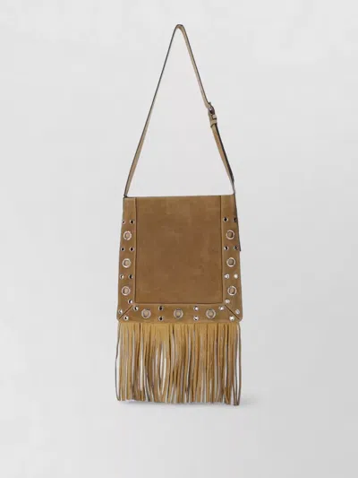 Valentino Chic Shoulder Bag With Fringe And Studs In Brown