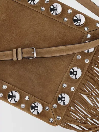 Valentino Chic Shoulder Bag With Fringe And Studs In Brown