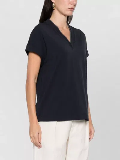 Brunello Cucinelli V-neck T-shirt Featuring Rolled Cuffs In Black