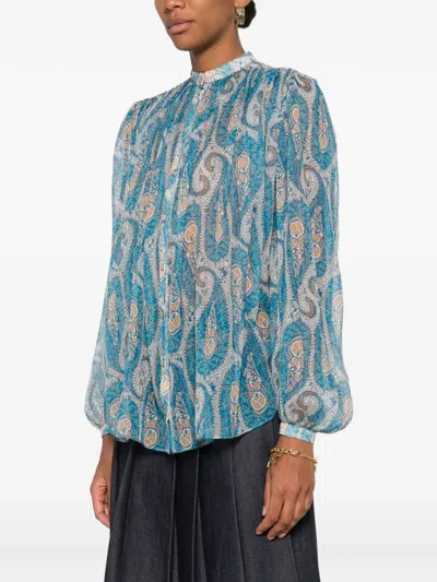 Etro Paisley Fant Silk Blouse In Blue