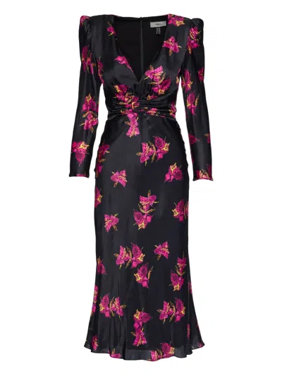 Nissa Floral Belted Silk Midi Dress In Multi