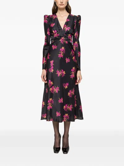 Nissa Floral Belted Silk Midi Dress In Multi