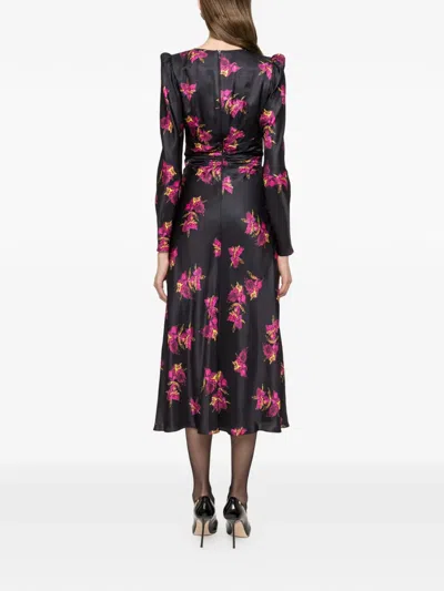 Nissa Floral Belted Silk Midi Dress In Multi