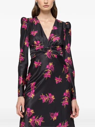 Nissa Floral Belted Silk Midi Dress In Multi