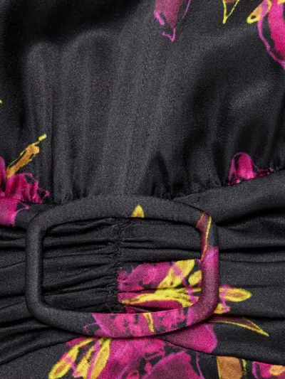 Nissa Floral Belted Silk Midi Dress In Multi