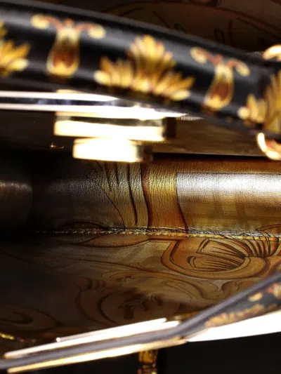 Pre-owned Fendi X Versace Fendace Iseeu Peekaboo Bag Printed Laminated Leather Medium Satchel In Black