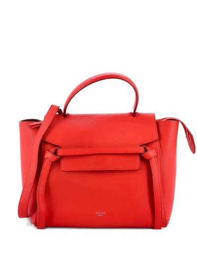 Pre-owned Celine Belt Bag Textured Leather Mini Shoulder Bag In Red
