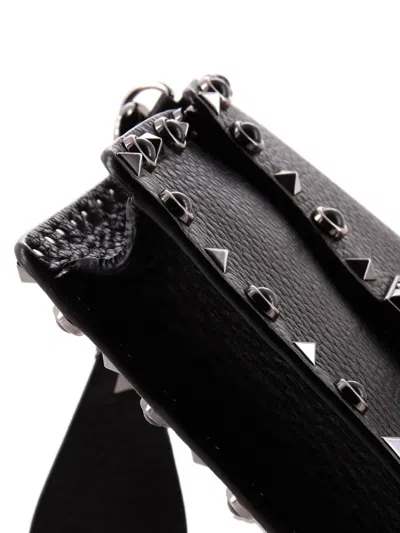 Pre-owned Valentino Garavani Rolling Rockstud Flip Lock Flap Bag Leather With Cabochons Small Crossbody Bag In Black