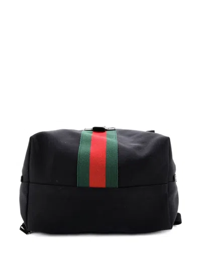 Pre-owned Gucci Web Fold Over Techno Canvas Medium Backpack In Black