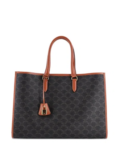 Pre-owned Celine Horizontal Cabas Triomphe Coated Canvas Tote Bag In Brown