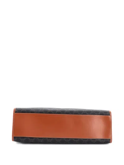 Pre-owned Celine Horizontal Cabas Triomphe Coated Canvas Tote Bag In Brown