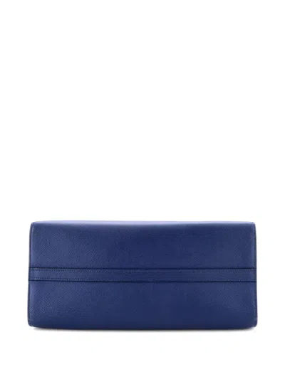 Pre-owned Prada Monochrome Saffiano With City Calf Medium Tote Bag In Blue