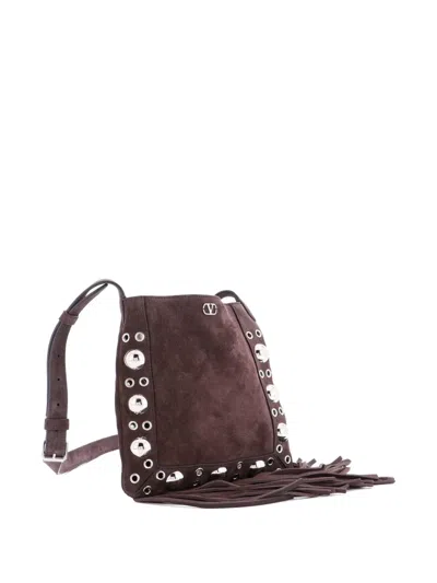 Pre-owned Valentino Garavani Nellcote Shoulder Bag Studded Suede Crossbody Bag In Brown