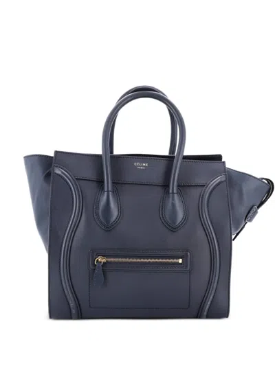 Pre-owned Celine Luggage Bag Smooth Leather Mini Tote Bag In Blue