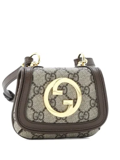 Pre-owned Gucci Blondie Nm Card Case Wallet With Strap Gg Coated Canvas Crossbody Bag In Brown