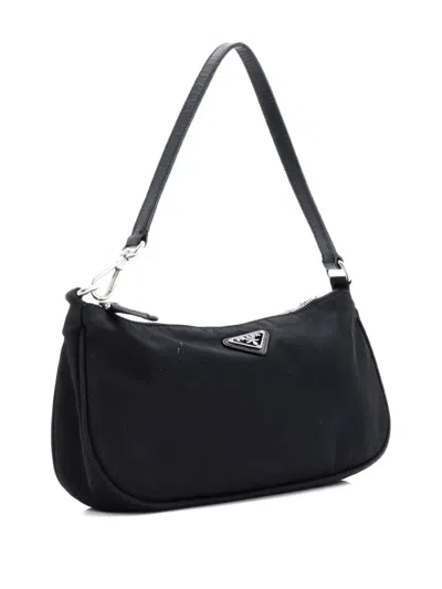 Pre-owned Prada Pochette Shoulder Bag Tessuto Small Hobo Bag In Black
