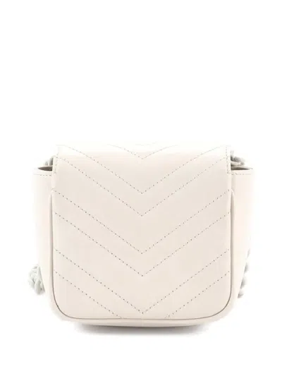 Pre-owned Gucci Gg Marmont Flap Matelasse Leather Mini Belt Bag In Neutral