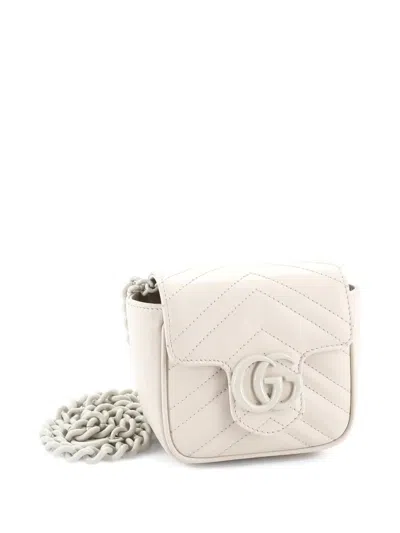 Pre-owned Gucci Gg Marmont Flap Matelasse Leather Mini Belt Bag In Neutral