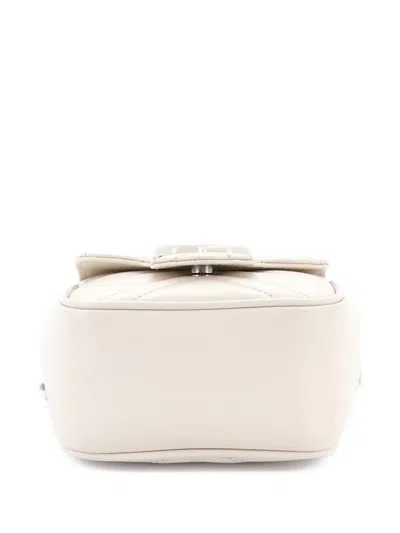 Pre-owned Gucci Gg Marmont Flap Matelasse Leather Mini Belt Bag In Neutral