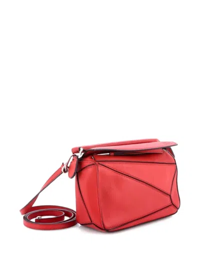 Pre-owned Loewe Puzzle Bag Leather Mini Crossbody Bag In Red