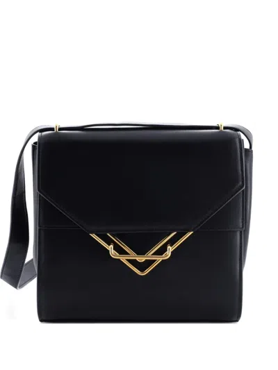 Pre-owned Bottega Veneta Clip Flap Bag Leather Shoulder Bag In Black