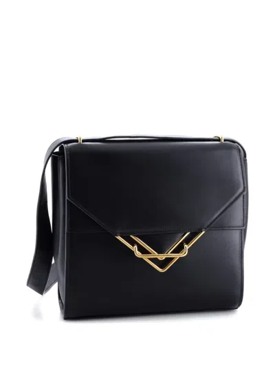 Pre-owned Bottega Veneta Clip Flap Bag Leather Shoulder Bag In Black