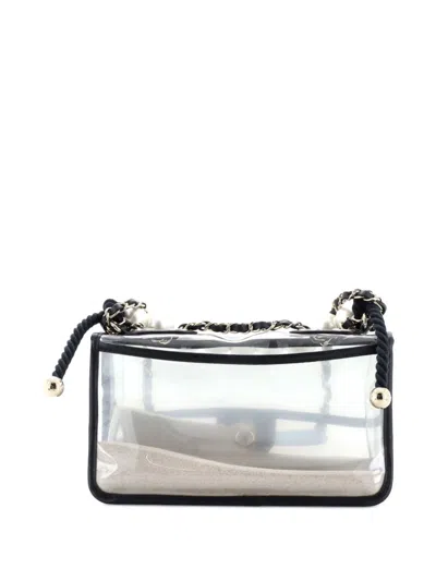 Pre-owned Chanel Sand By The Sea Pearl Flap Bag Pvc With Lambskin Medium Shoulder Bag In Black