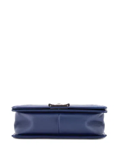 Pre-owned Chanel Boy Flap Bag Chevron Wrinkled Lambskin Old Medium Shoulder Bag In Blue