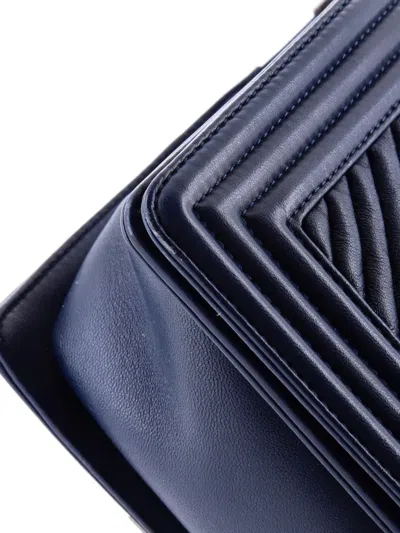 Pre-owned Chanel Boy Flap Bag Chevron Wrinkled Lambskin Old Medium Shoulder Bag In Blue