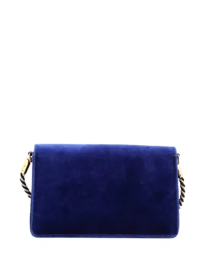 Pre-owned Gucci G Broadway Shoulder Bag Velvet With Crystals Small Crossbody Bag In Blue